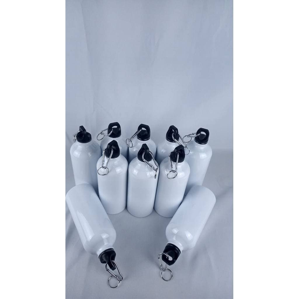 Squeeze Branco Alumínio 600ml Kit 10 Unidades Com Mosquetão Para Academia Escola Bike Sublimação Atacado