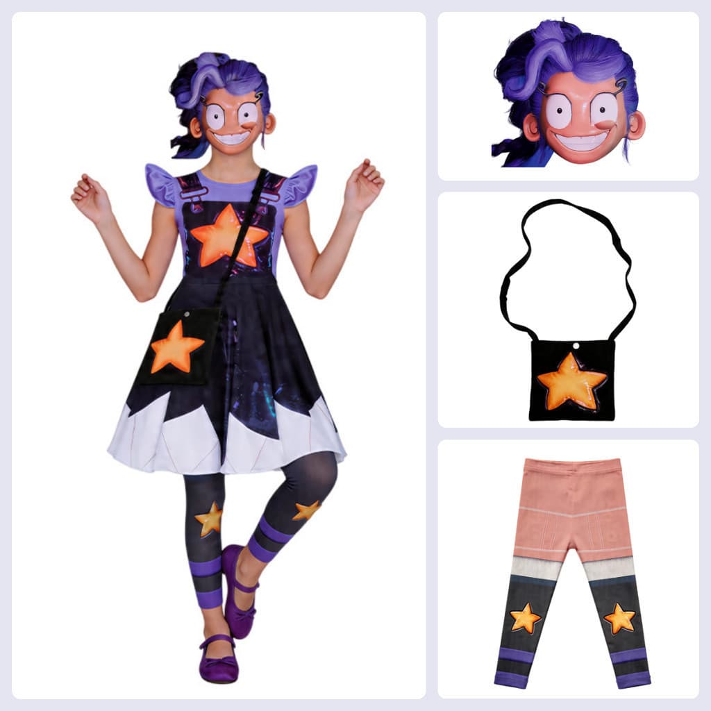 Conjunto Completo de Fantasia Infantil RZWZ Poppy Playtime Lily Cosplay: Vestido, Máscara, Leggings e Bolsa para Eventos