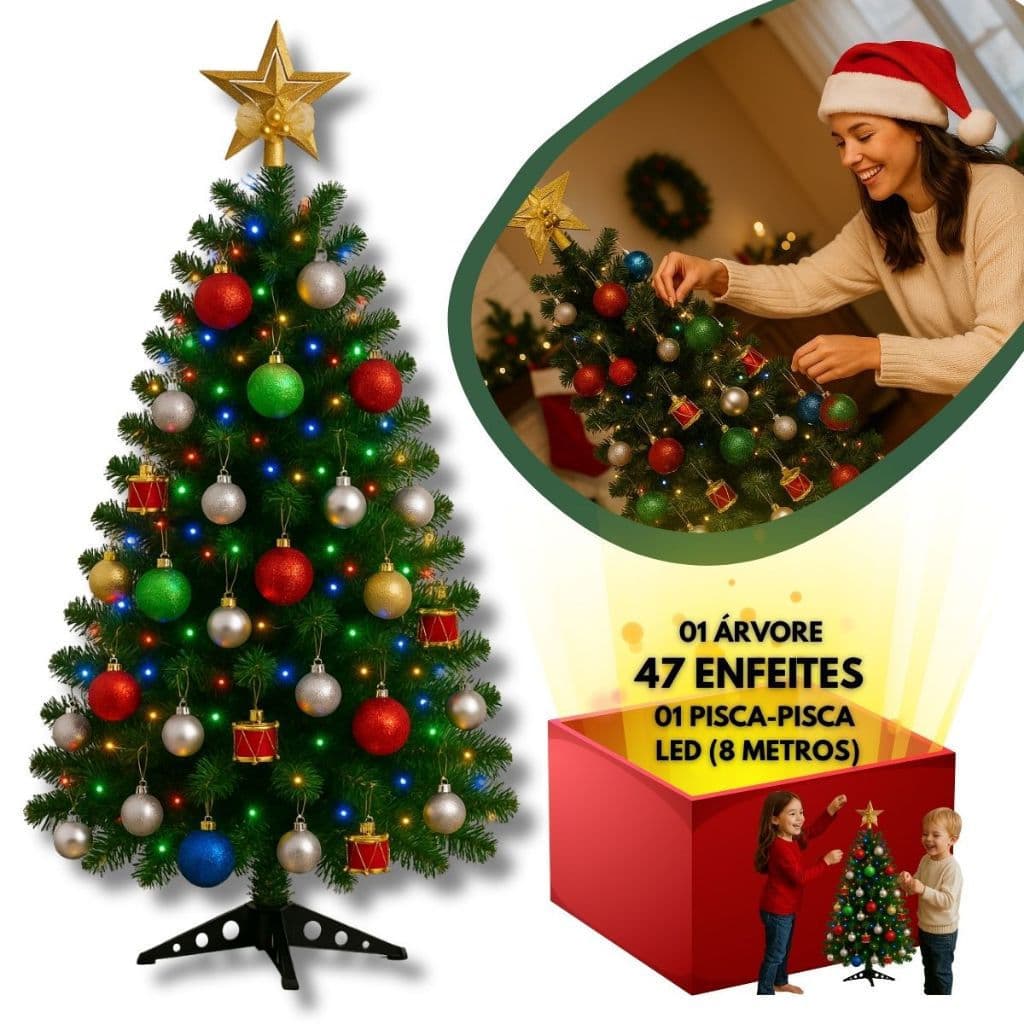 Árvore de Natal 1.20 metros, 110 ramos, 47 decorações, pinho canadense ou vende apenas o corpo da árvore A8IY