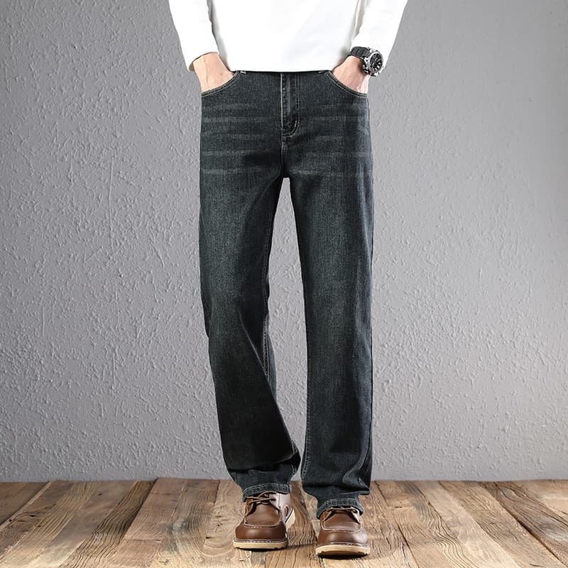 Calças de brim retas outono inverno Retro jeans masculinos soltos em linha reta perna larga estiramento rua Wear calças