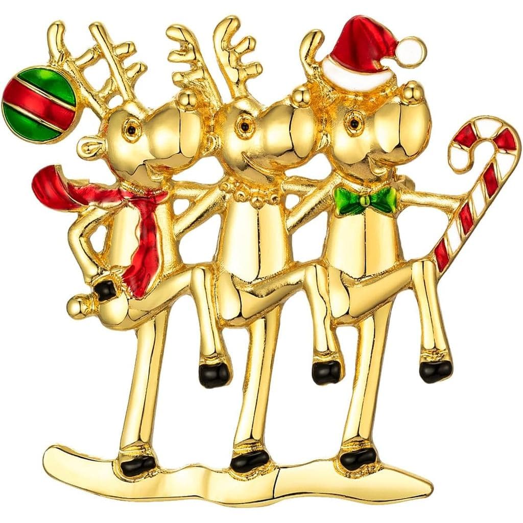 Broches e Pins de Rena Dourada de Natal para Mulheres, B01T