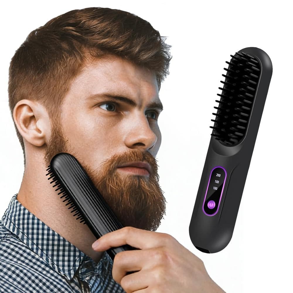 Alisador de Barba para Homens, Escova de Barba Aquecida Sem Fio para Homens, Pente Elétrico Quente, Mini Escova Alisador