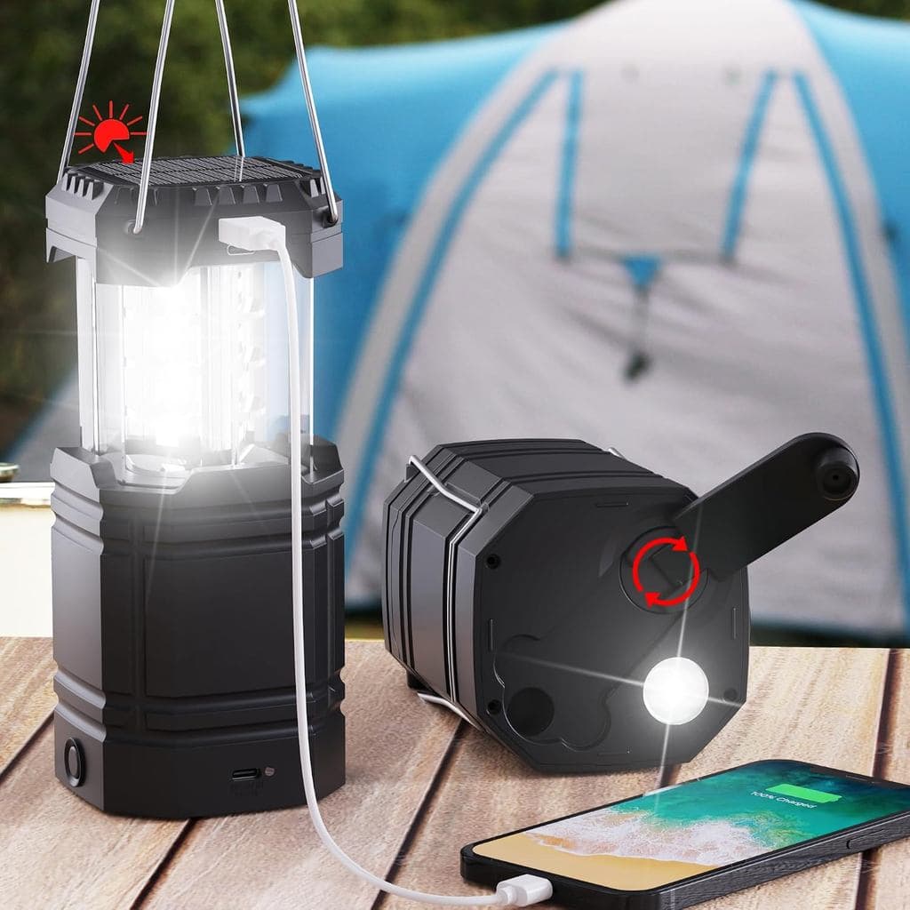 Lanterna de Camping Solar com Manivela de Grande Capacidade de 3000mAh, Lanterna LED Ultra Brilhante Portátil, 23-26 Hor