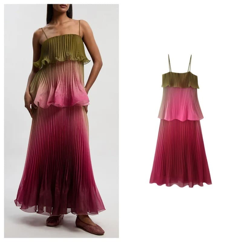 Vestido plissado Slim fit com aparência mais fina gradiente plissado em camadas