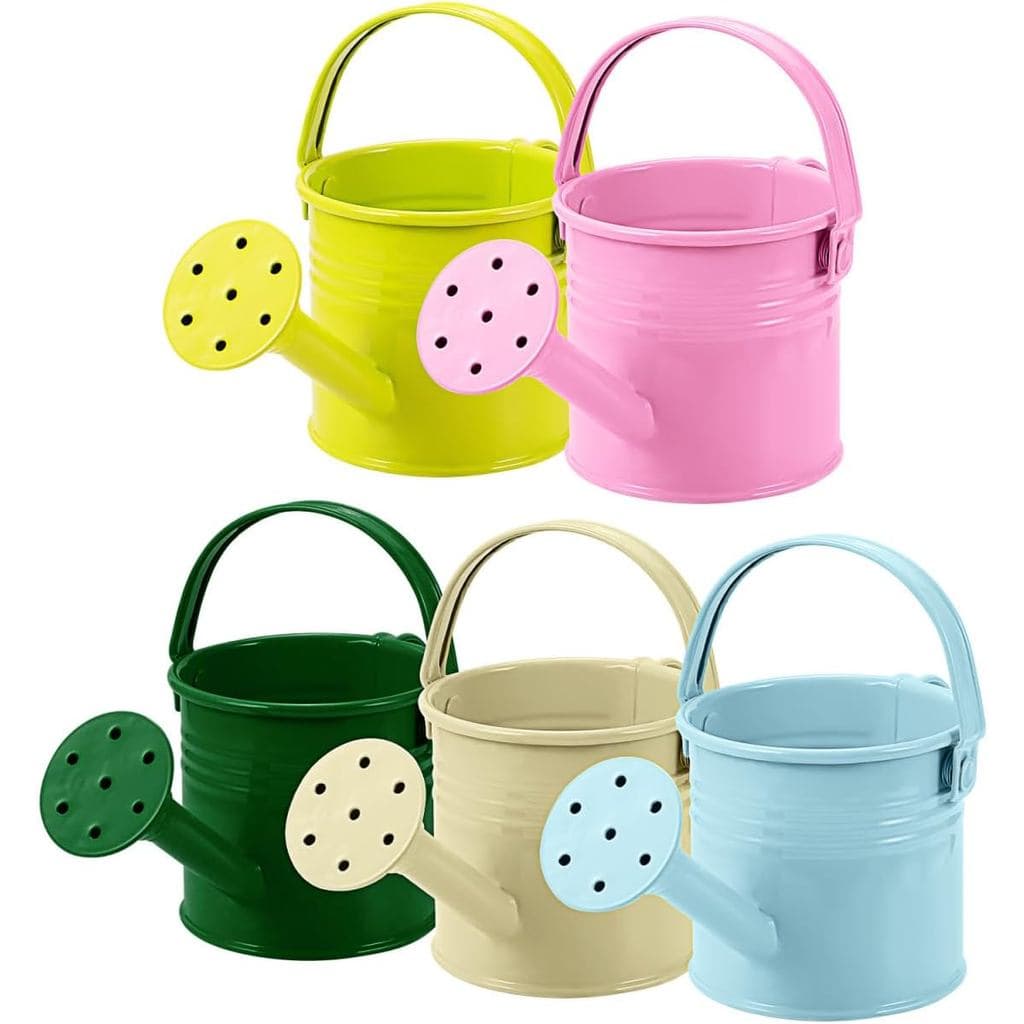 5 Pcs Kids Watering Cans, Mini Metal Plant Watering Can with Long Spout, Small Tin Flower Pots for Indoor Outdoor Garden