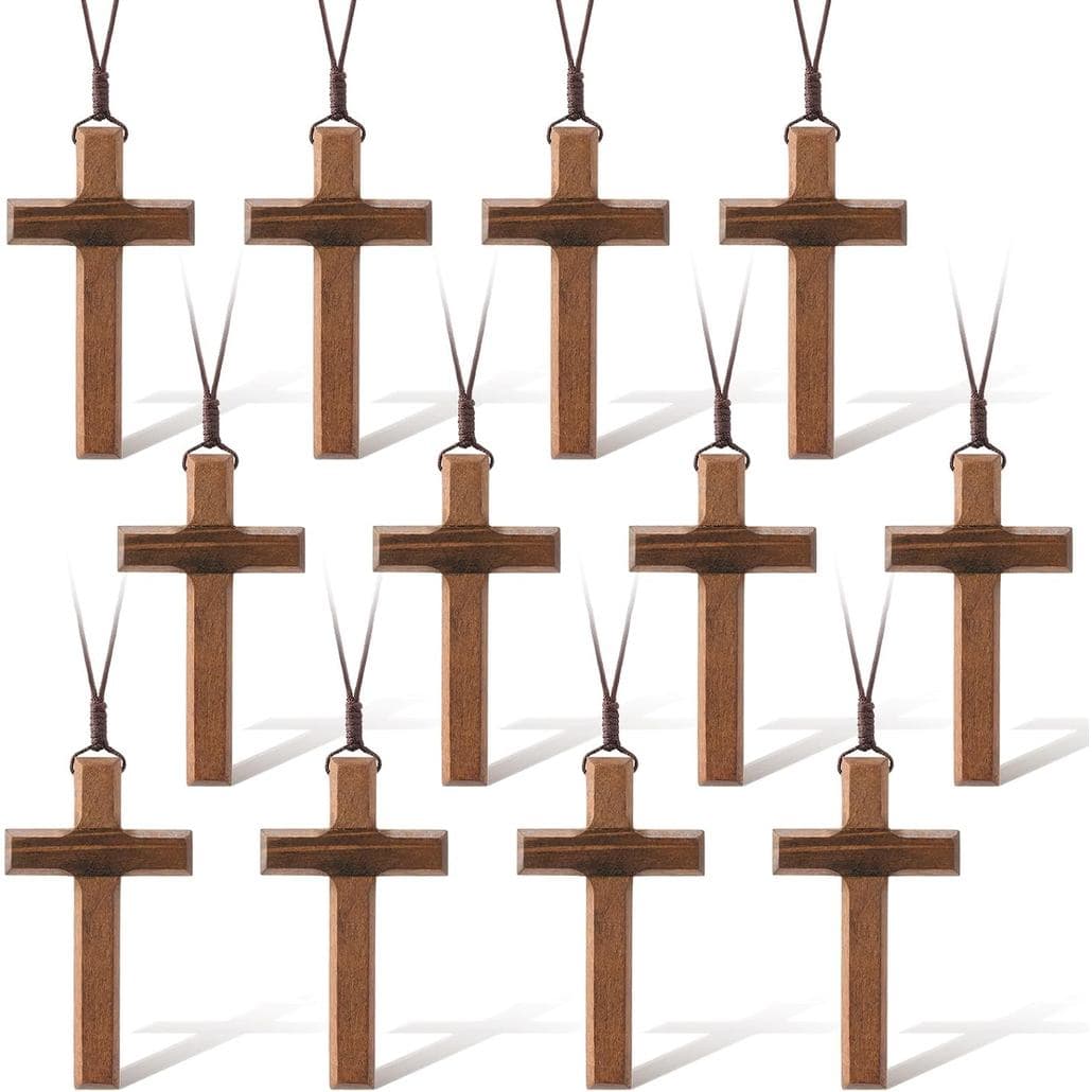 Colar de Madeira com Cruz Ecation para Homens e Mulheres, Colar de Madeira com Cruz de Jesus, Presente para Halloween, P