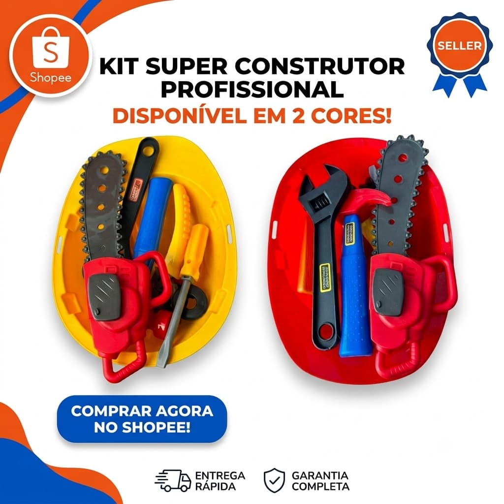 Kit Ferramentas Infantil 11 Peças com Capacete Brinquedo de Construção Faz de Conta