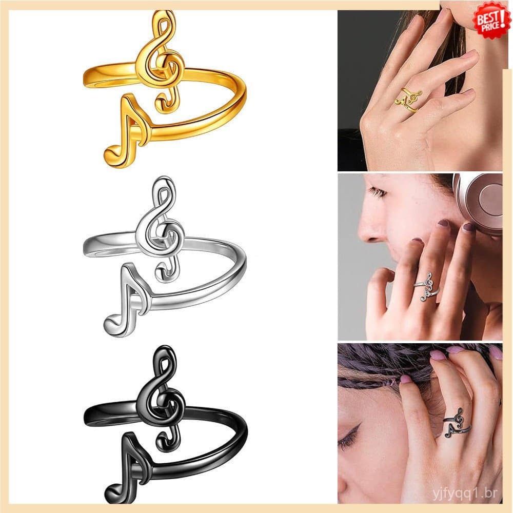 Anel de nota musical personalizado e requintado, adequado para amantes da música, com abertura ajustável, acessório unis