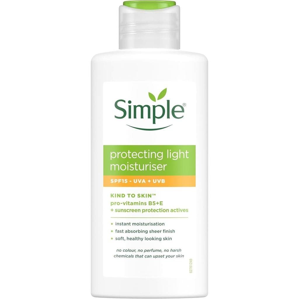 Simple Kind to Skin Protecting Light Moisturiser SPF 15 com pró-vitamina B5, vitamina E e glicerina, loção para pele sen