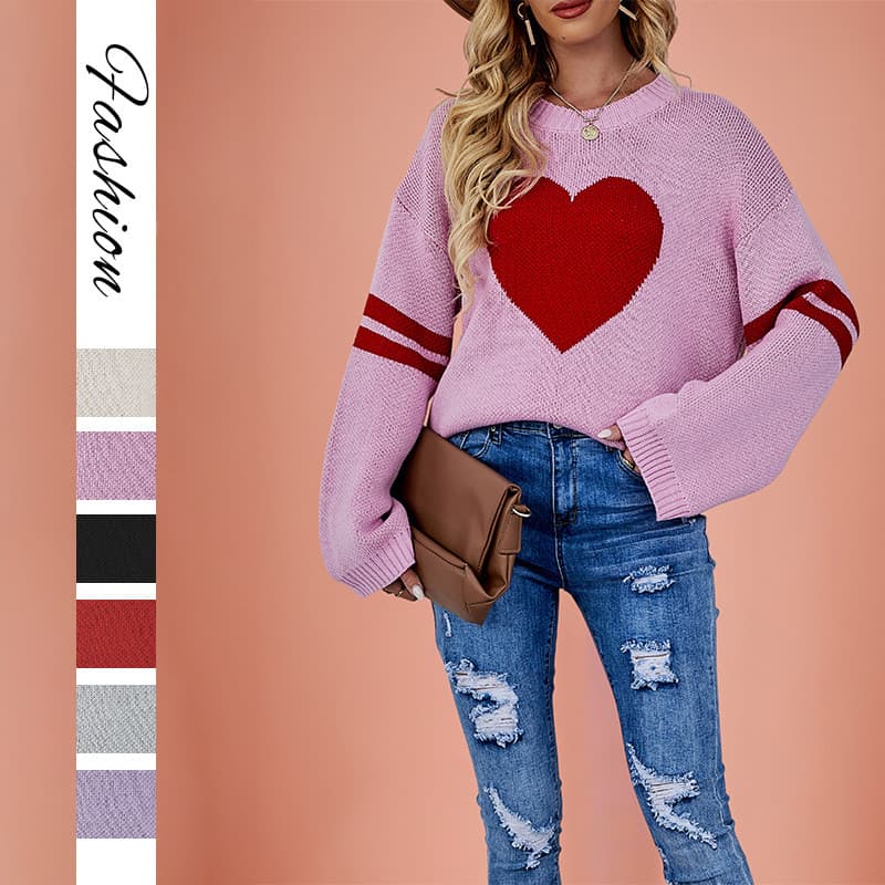 Suéter Feminino Recortado De Outono E Inverno , Cores Contrastantes , De Malha Pêssego Em Formato De Coração , Jaqueta D