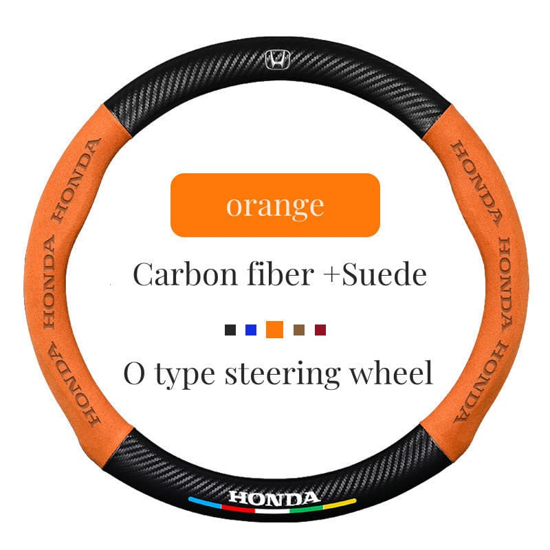 Capa de Volante de 38cm em Suede e Fibra de Carbono Antiderrapante para Honda City, Civic fc, fd, Accord, Jazz, BRV, HRV