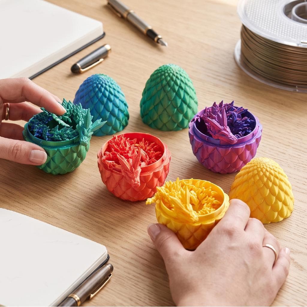 magicstore 4 Pcs 3D Impresso Ovo De Dragão Com Interior PLA Articulado Fidget Toys Para Cesta De Páscoa Crianças Adolesc