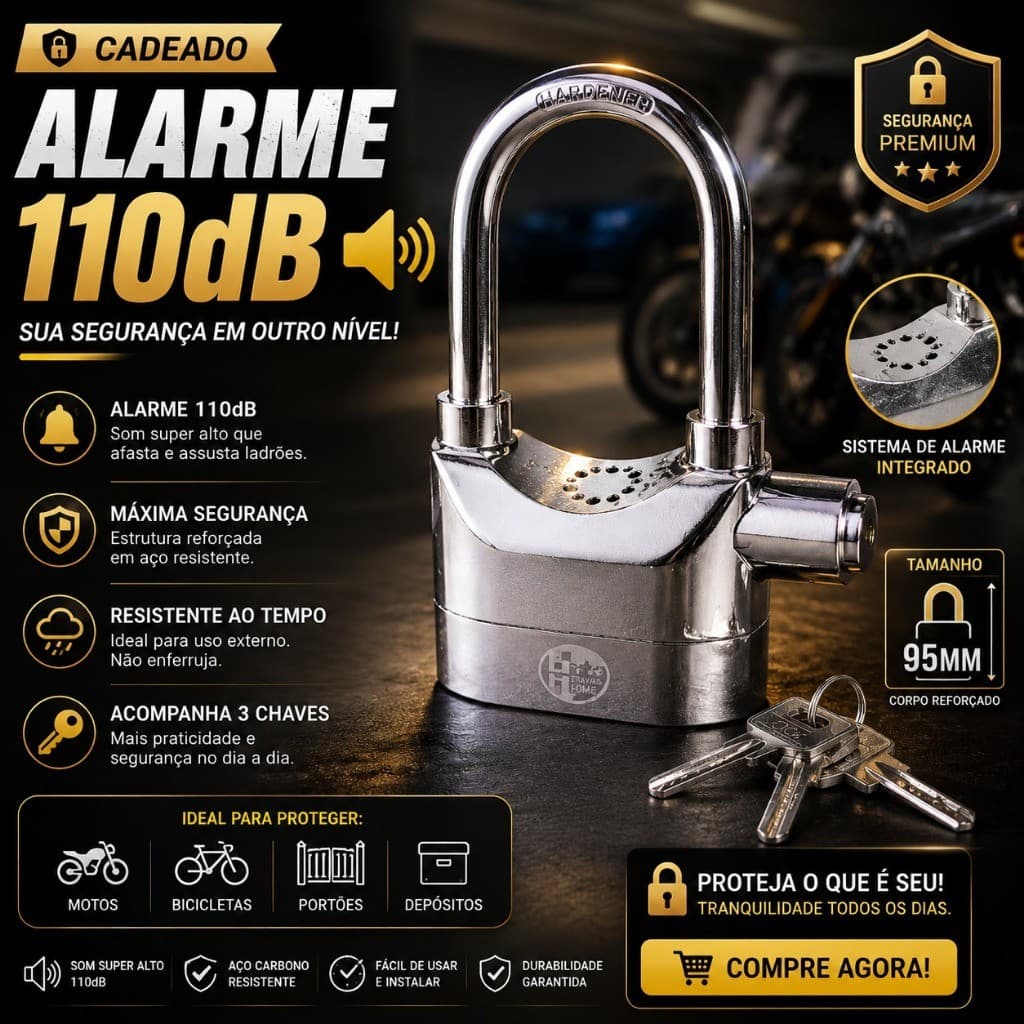 Cadeado Com Alarme Sonoro Anti-furto Comércio Prova De Água Moto e bike
