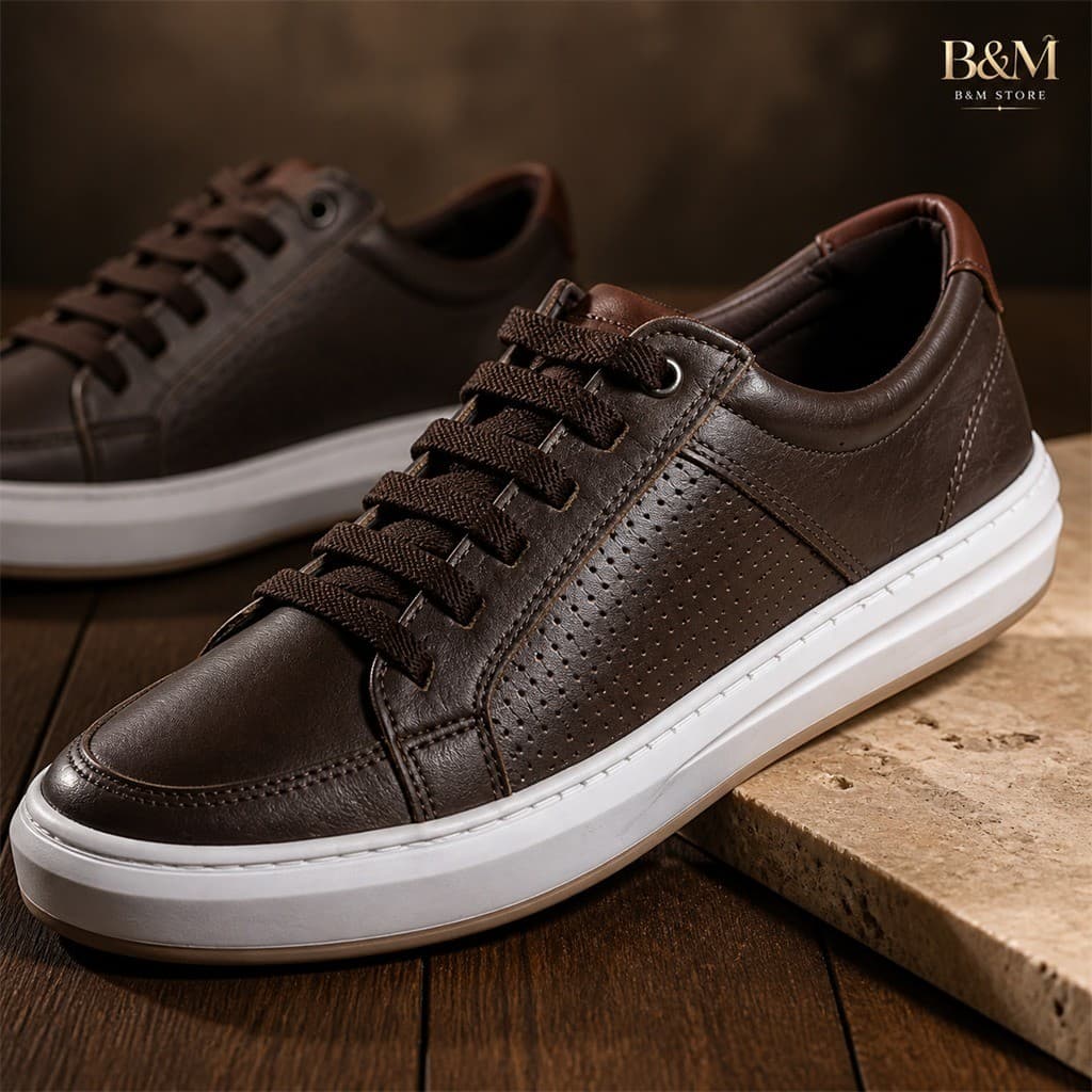 Sapatênis Masculino Couro Legítimo com Cadarço Premium Confortável Casual Social para Trabalho Passeio Esporte Fino