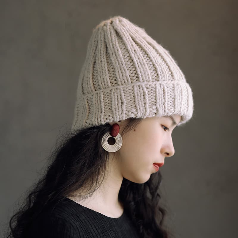 Chapéu de lã feminino outono inverno velo-velo quente pulôver boné cor sólida Casual rosqueado malha algemado versão cor