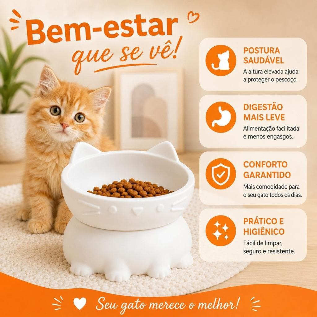 Tigela Comedouro Bebedouro para Gatos - cor Branca