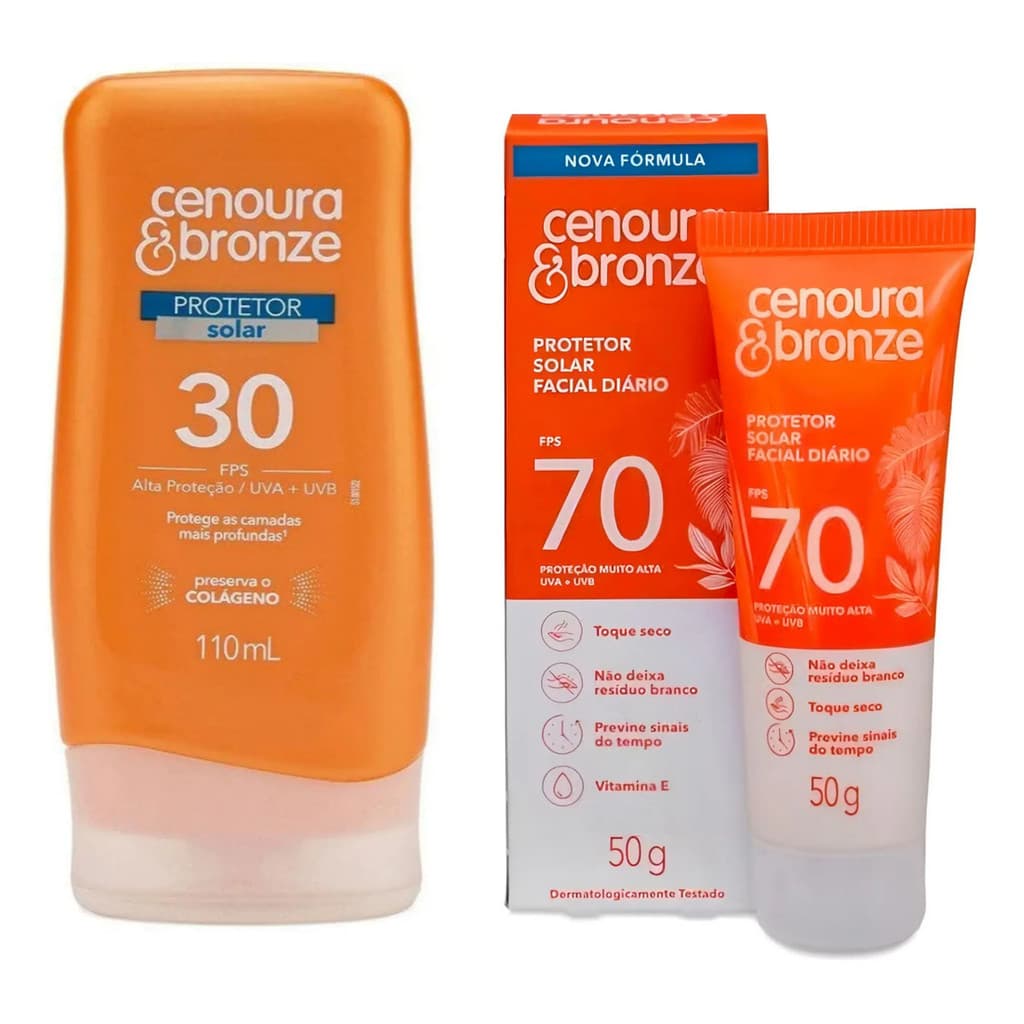 Kit Protetor Solar Cenoura & Bronze Facial F70+ Corporal F30