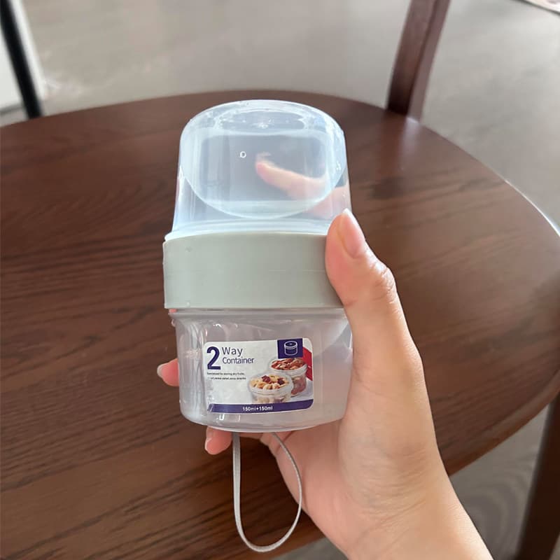 Copo de água para passeio de cachorro, portátil, camada dupla, compartimento de umidade, garrafa de armazenamento, Mini