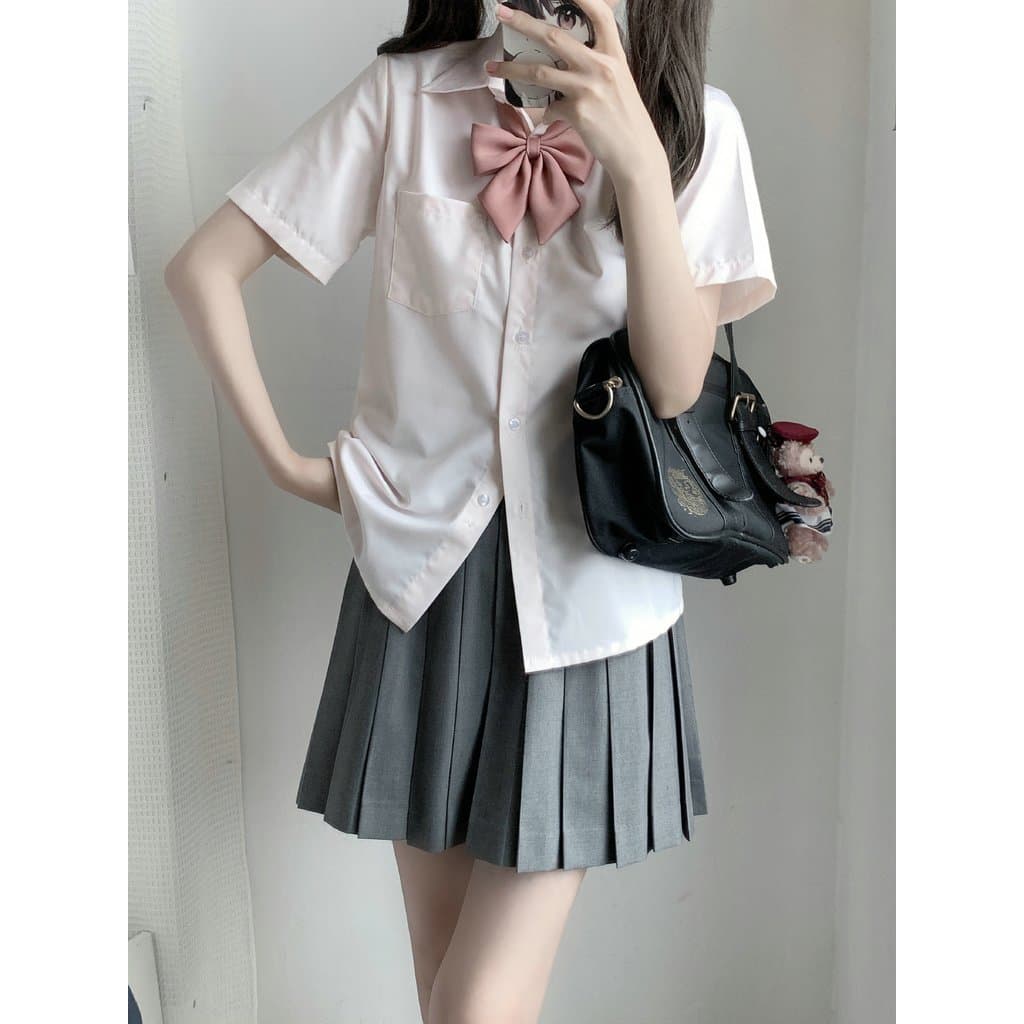[Pantervira] Camisa de pó de salmão feminina de manga curta caseira Original jk uniforme estilo Preppy material escolar