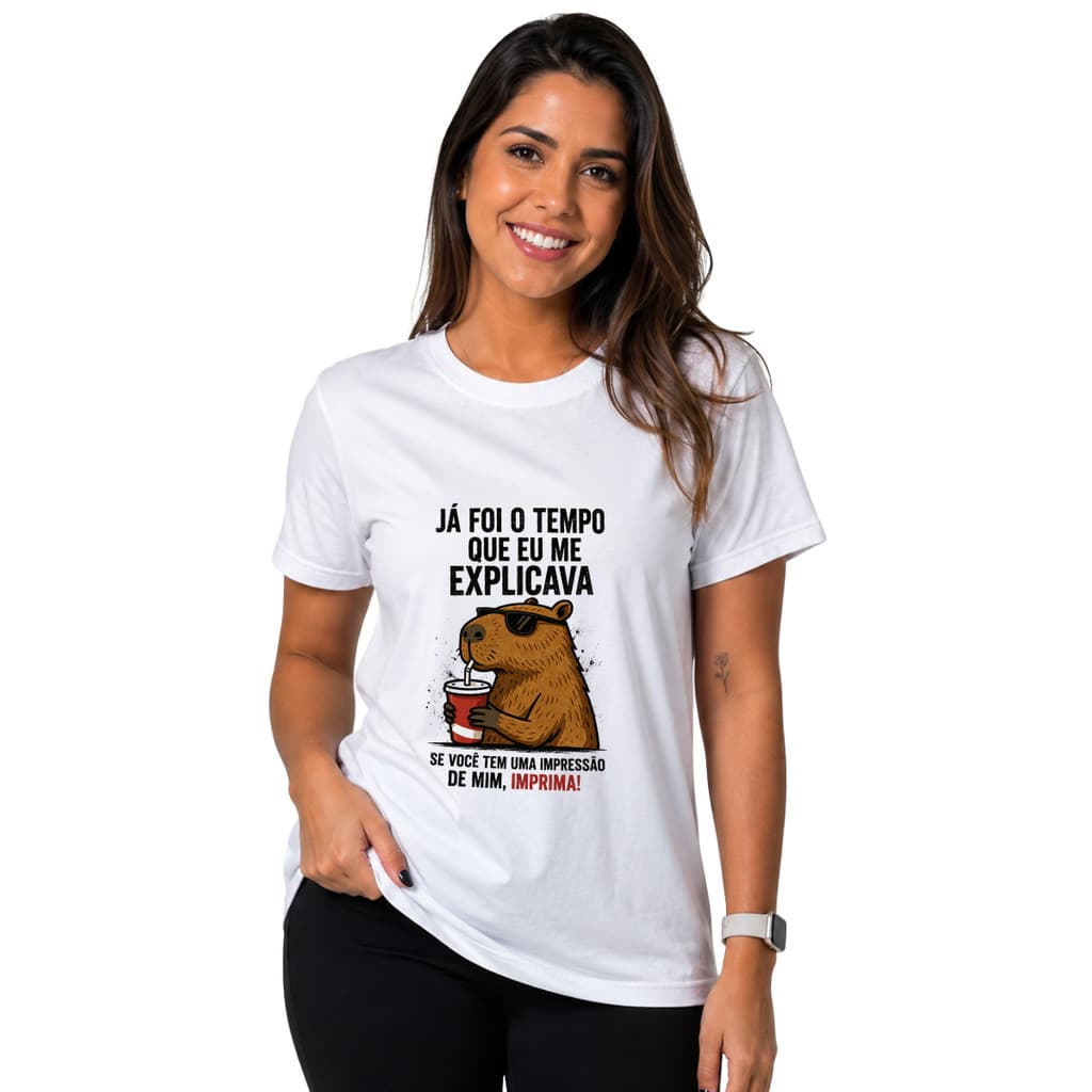 Camiseta Feminina Capivara 100% Algodão Básica Gola Redonda Confortável