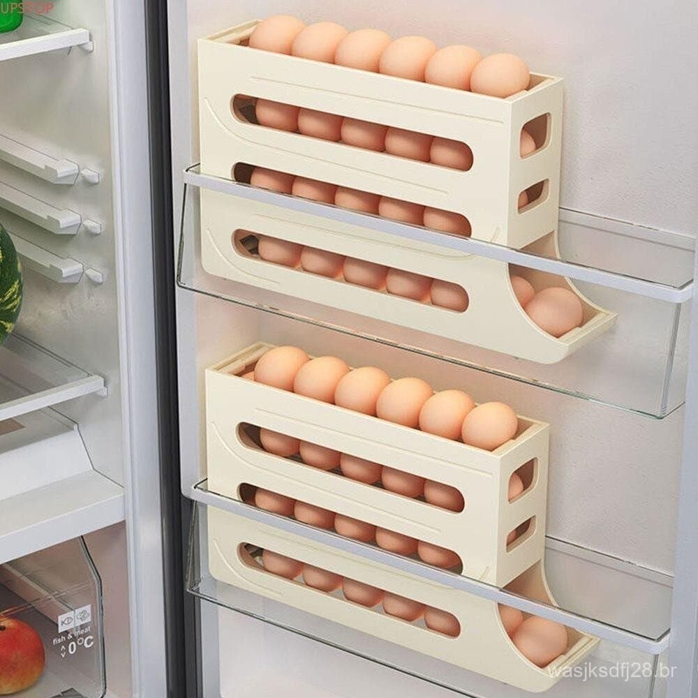 Organizador Porta Ovos Suporte 4 Andares Rolante Para 30 Ovos Dispenser Armazena e organizador de Geladeira