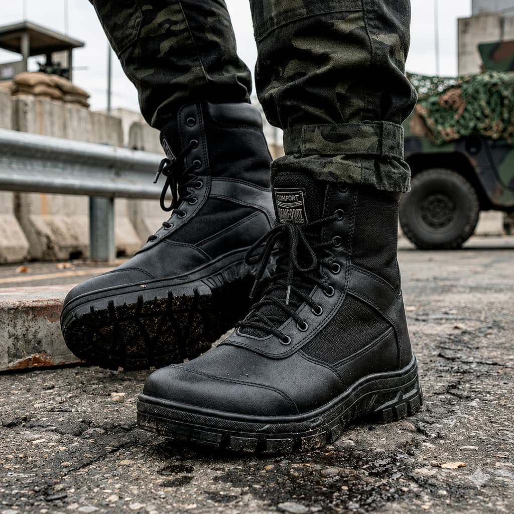 Bota Coturno Tática Lince Masculina Couro Ecológico Motociclista Militar Segurança Conforto Antiderrapante