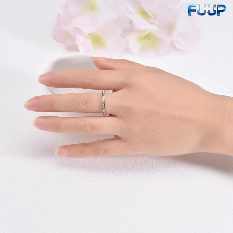 FUUP Moda Simples Bonito Incrustado Anéis De Diamante Aço Inoxidável Brilhante Anel De Dedo Para Mulheres Homens Luz Lux