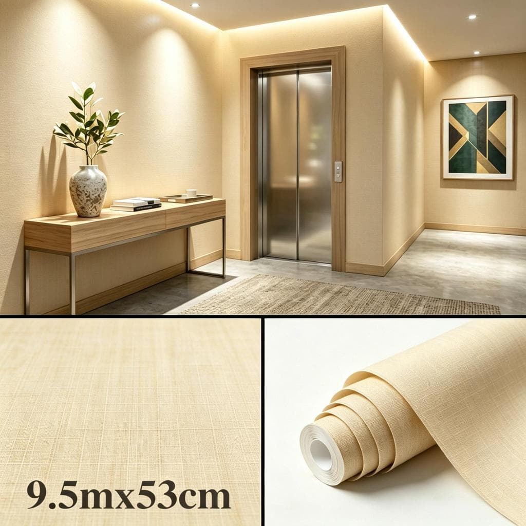 Papel de Parede Autoadesivo Textura Linho Bege Creme 9,5m x 53cm Impermeável Decoração Quarto Sala