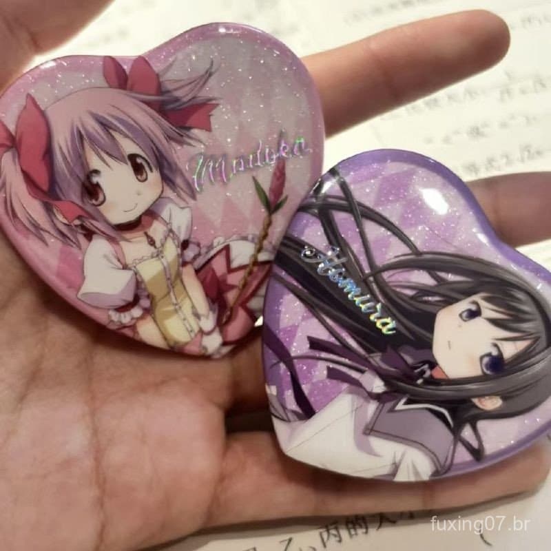 2 Pçs/Set Kawaii Hot Anime Puella Magi Madoka Magica Forma De Coração Akemi Homura Kanome Pins Breastpin Badge Cartoon J