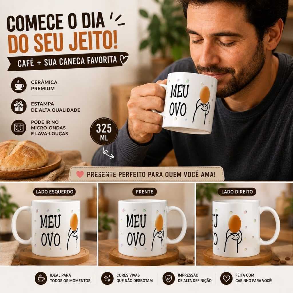 Caneca De Cerâmica Flork Meu Ovo Divertido 325ml