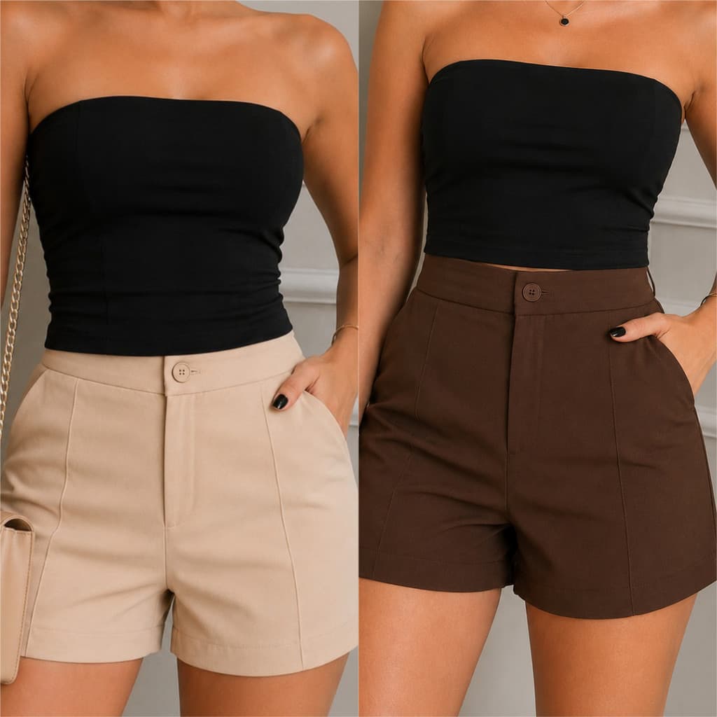 Kit 3 Shorts Femininos Alfaiataria Cintura Alta Social Elegante Plus Size M ao G2 Cores Aleatórias Moda Feminina Casual'