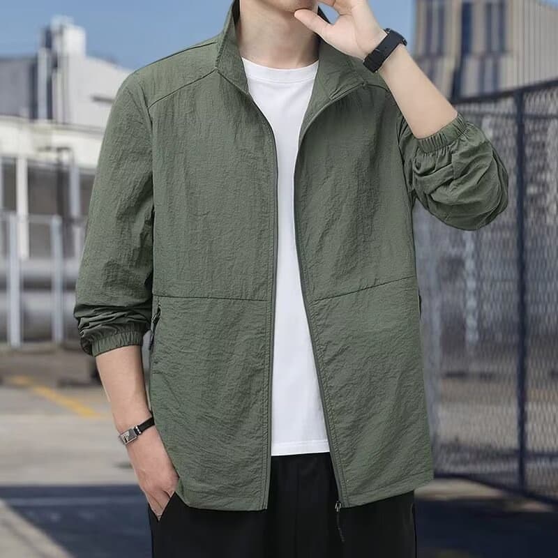 Nylon protetor solar roupas masculinas estilo fino cor sólida solta gola alta jaqueta pesca ao ar livre jaqueta Casual