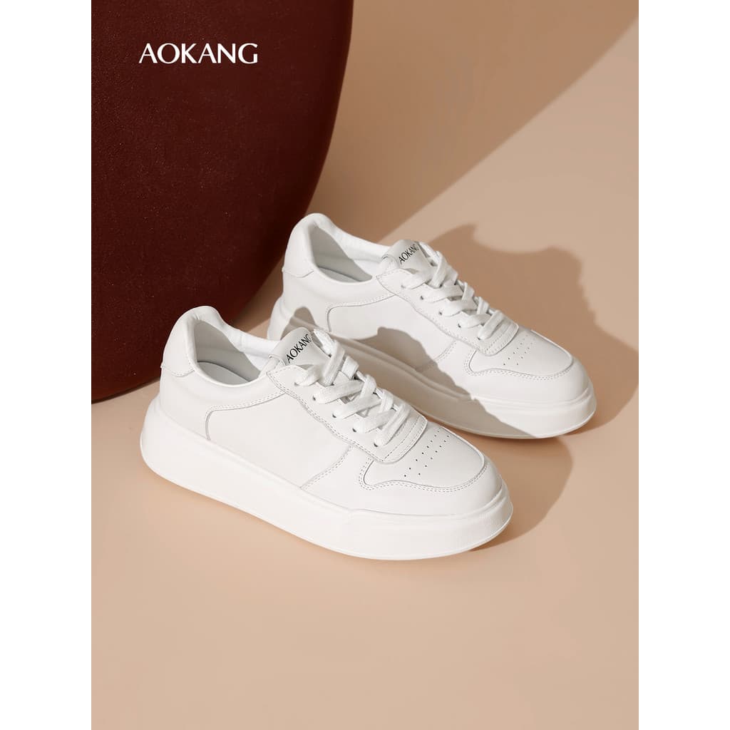 Okcom sapatos femininos 2026 primavera outono novo estilo moda casual All-Match sapatos brancos Commuter sola grossa aum
