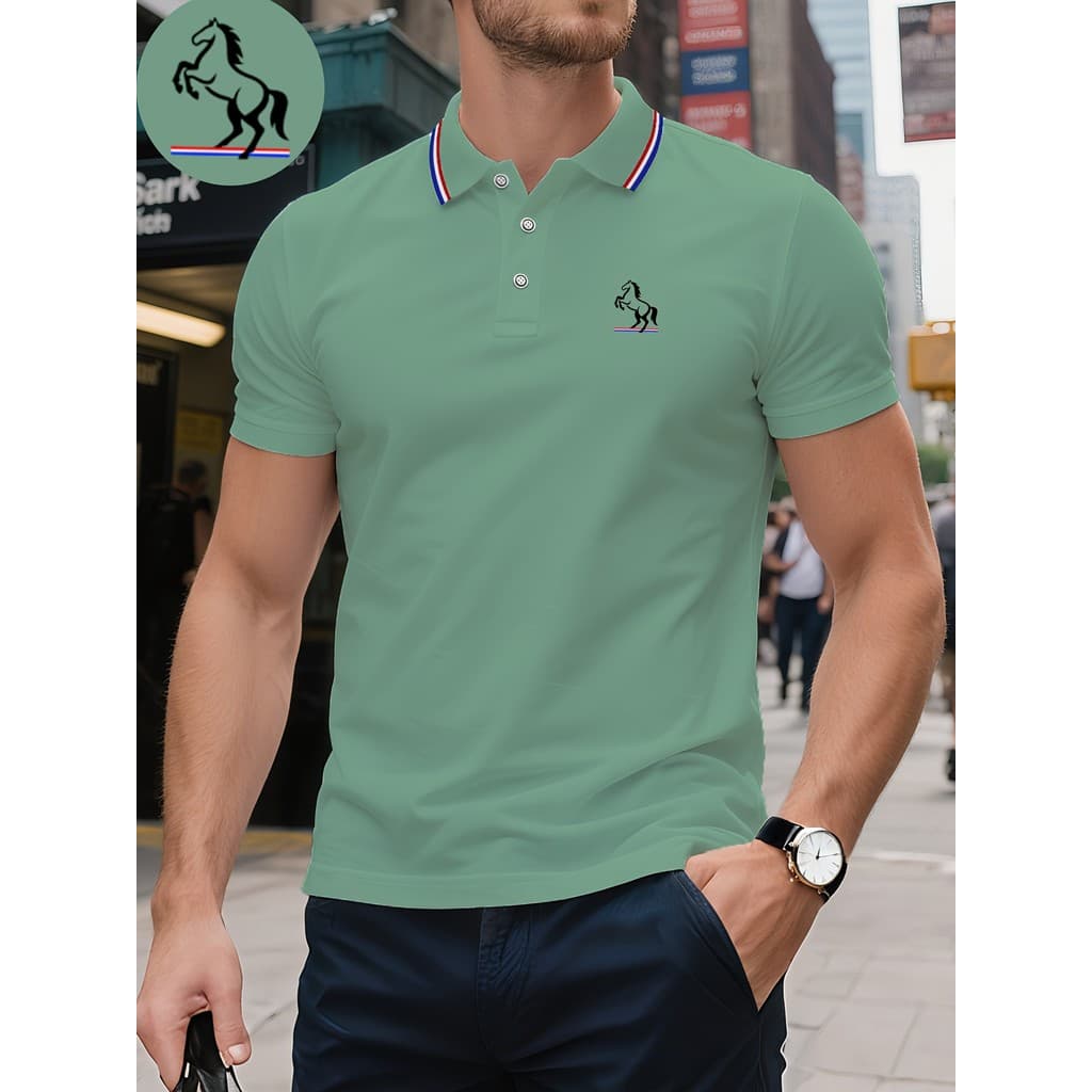 Camisa polo de alta qualidade estampada de uma peça com padrões "Cavalo" Camisa POLO respirável de verão elegante, adequ