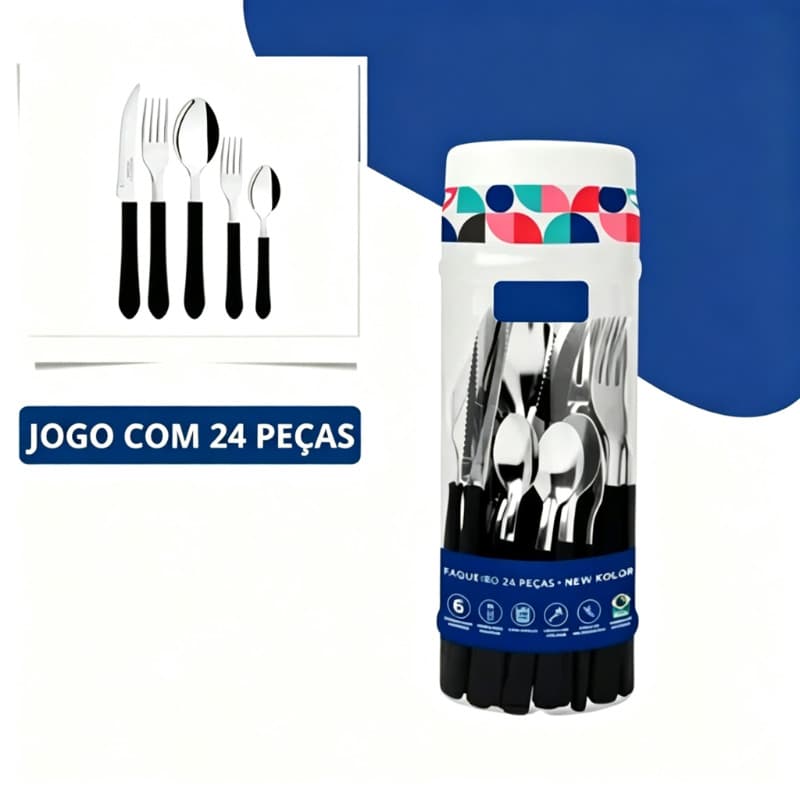 Jogo De Talheres Faqueiro 24 Peças Aço Inox