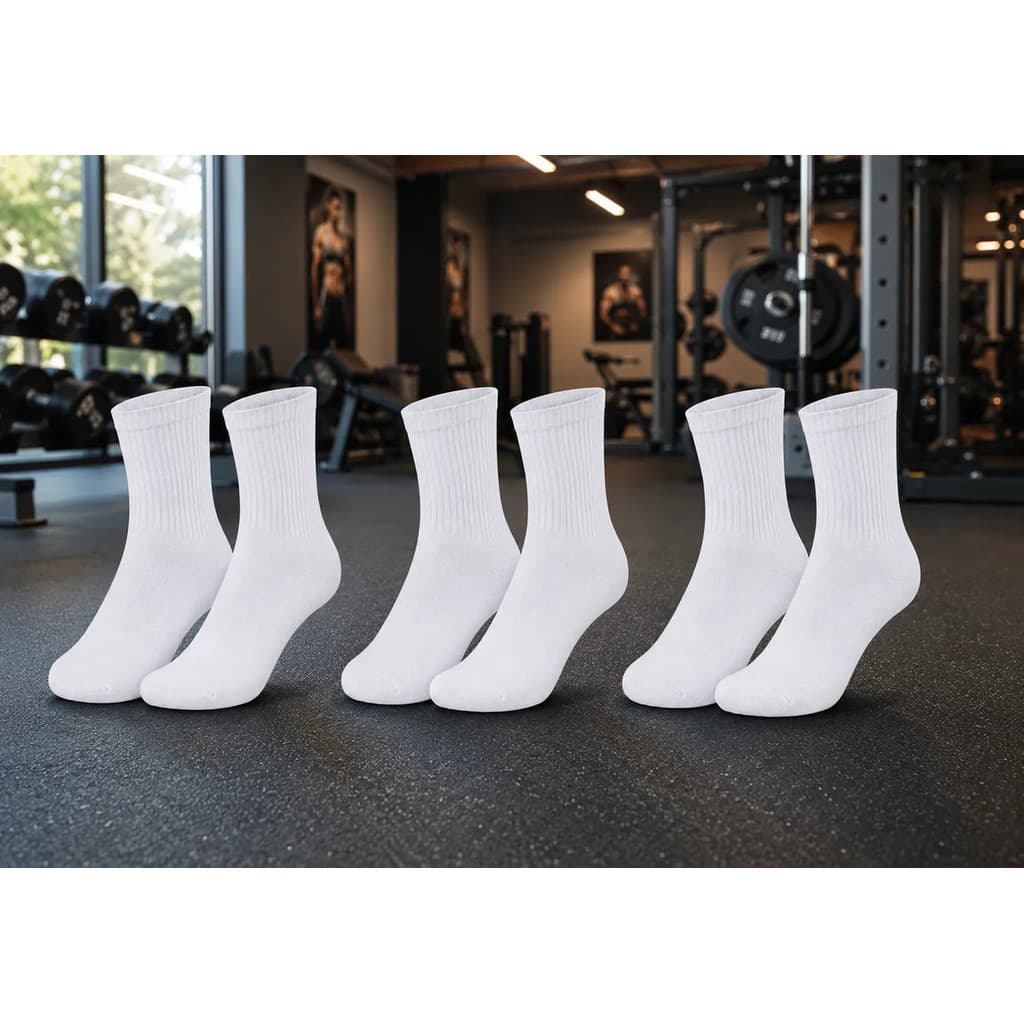 Meias 3 Pares Cano Alto Lisa Academia Treino Esportes Fitnes
