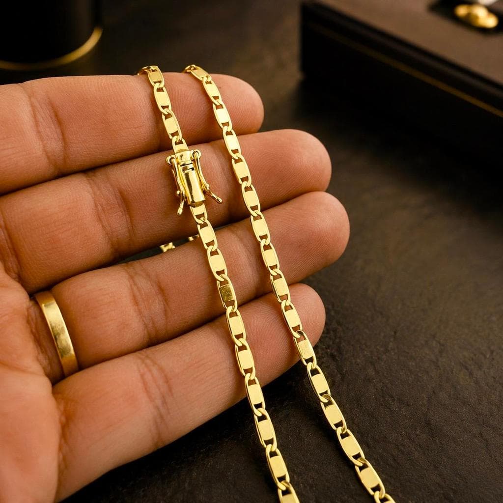 Corrente Masculina Piastrine 3mm 70cm Banhada a Ouro