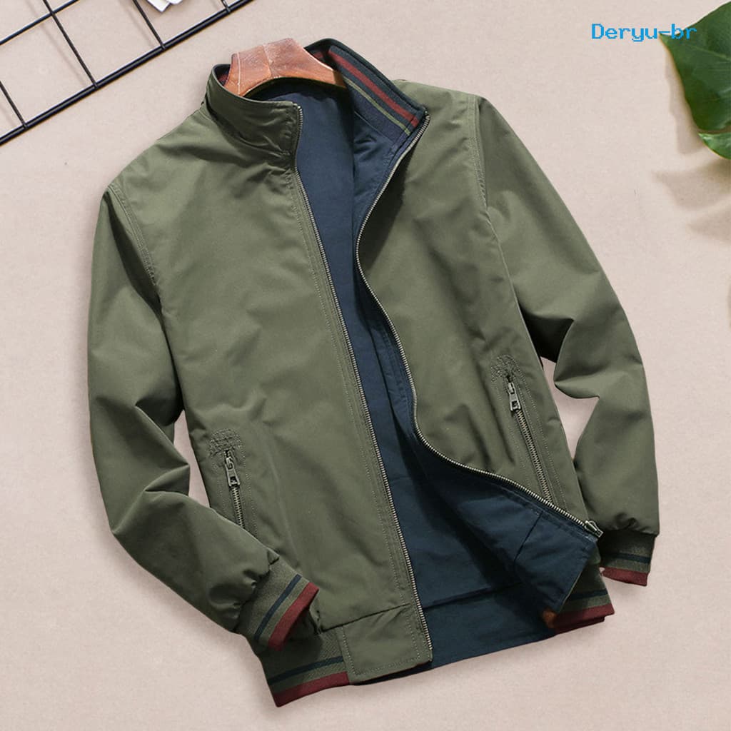 Jaqueta masculina primavera outono 2026 novo estilo masculino dupla face usar gola alta jaqueta Casual juventude na moda