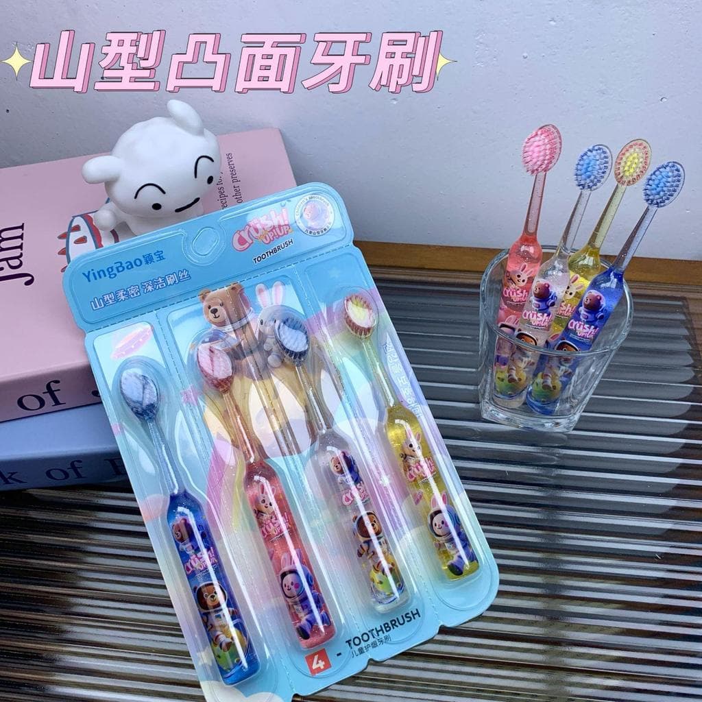 Nova escova de dentes infantil de alta qualidade com design de coluna romana e formato de montanha, com cristais convexo