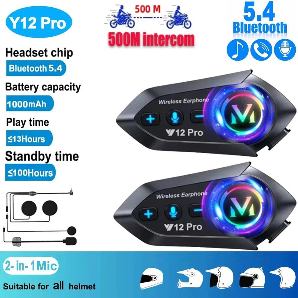 Y12 Pro 1/2x Capacete Da Motocicleta Fone De Ouvido Bluetooth 500M Interfone Para 2 Pilotos À Prova Dwaterproof Água Mis