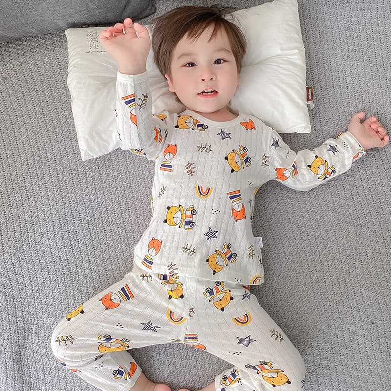 Verão crianças pijamas estilo fino puro algodão bebê Homewear primavera outono algodão calças de manga comprida terno me
