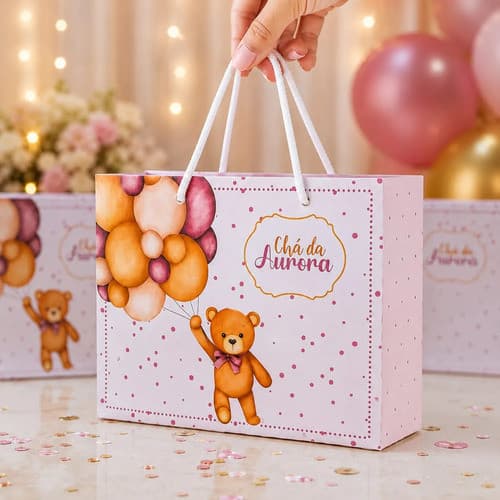 Sacolinhas Personalizada tema CHA DE BEBE ROSA | Personalizados | Lembrancinhas de Festas Pegue e monte