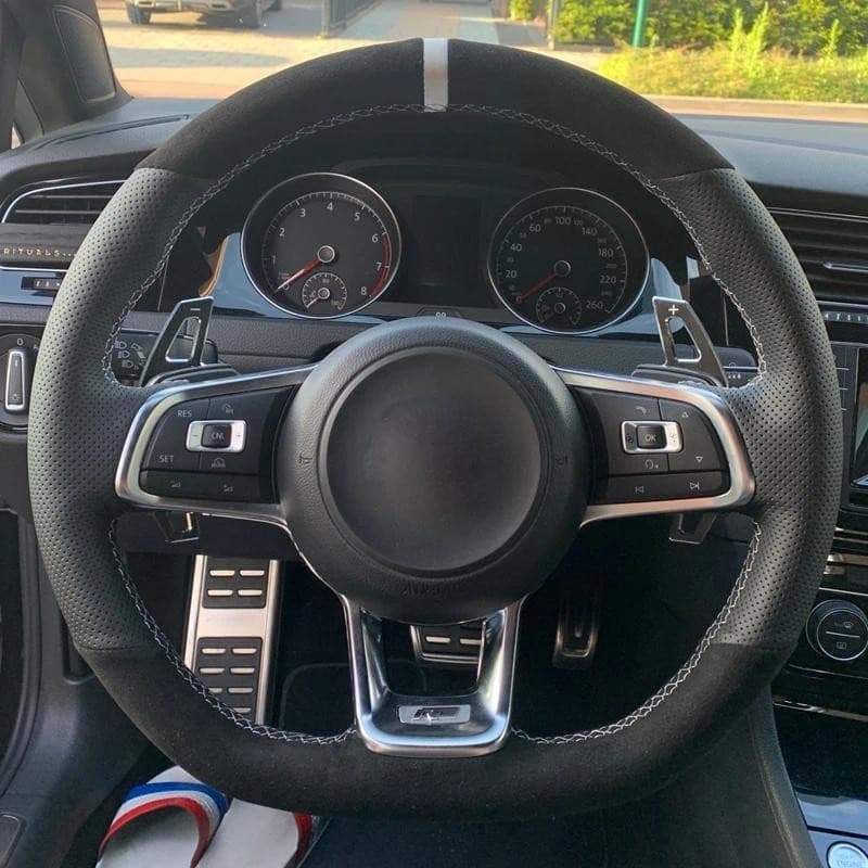 Volante Do Carro Trança Capa Camurça Acessórios Interiores Automóveis Apto Para Volkswagen Golf 7 MK7 GTI R VW Polo Scir
