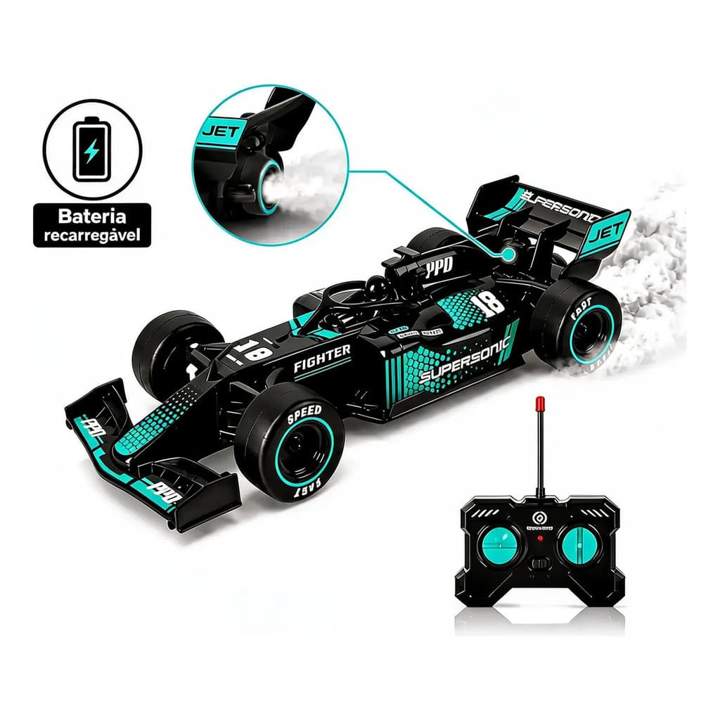 Carrinho Controle Remoto Formula 1 Recarregável Solta Fumaça