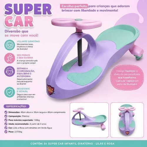 Carrinho Rolima Infantil Velocidade Diversao Seguro Lilas Rosa Estabilidade Criança