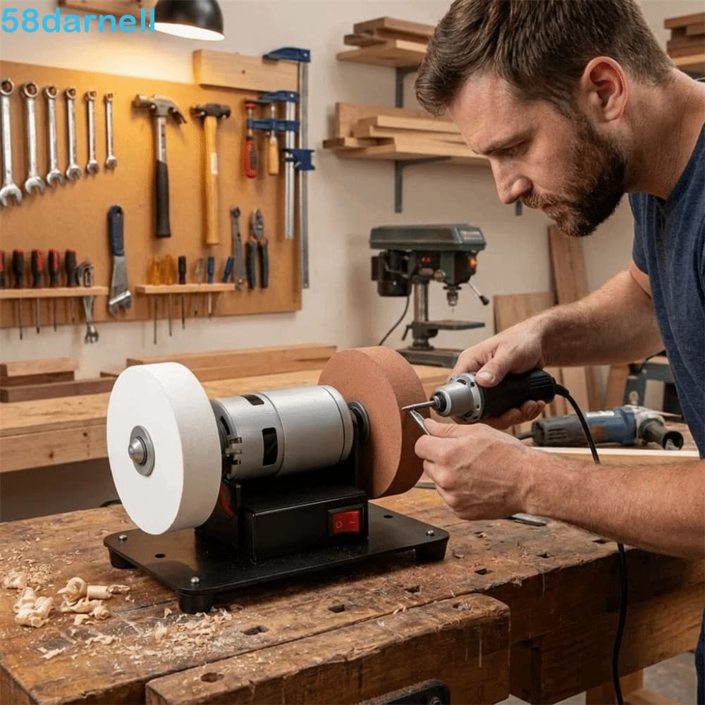 Lixadeira Pequena Elétrica , Mini Moedor De Bancada Com Base Resistente A Motor , Elétrico De Roda Dupla