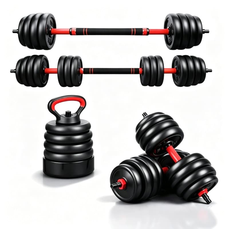 Kit 40KG Halteres Ajustável 6 em 1 - Barra Anilha e Kettlebell Musculação