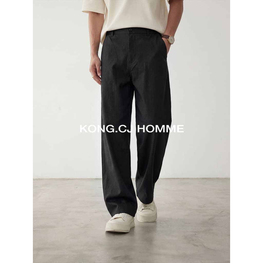 KCJ cintura Semi-elástica reta negócios calças casuais homens verão novo estilo velho dinheiro estilo solto All-Match Co