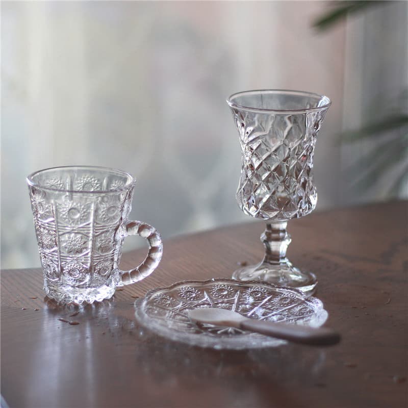 Retro estilo coreano ins esculpido pequena cintura taça de vidro cristal vinho tinto copo champanhe