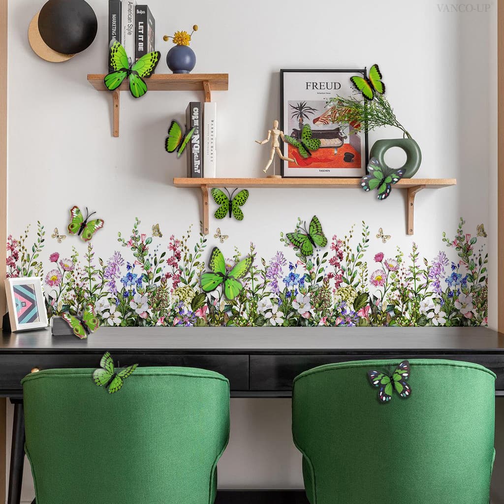 Adesivos de parede planta flor borboleta adesivos de parede sala de estar quarto decoração de casa auto-adesivo adesivos